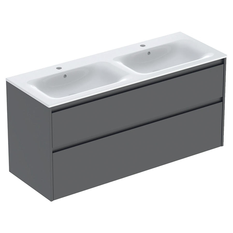 Combinaison de meuble RENOVA PLAN
130 x 62.1 x 48 cm
avec lavabo double meuble 
blanc avec trop-plein
élément de tiroir, 2&nbsp;tiroirs
sans siphon gain de place
avec matériel de fixation