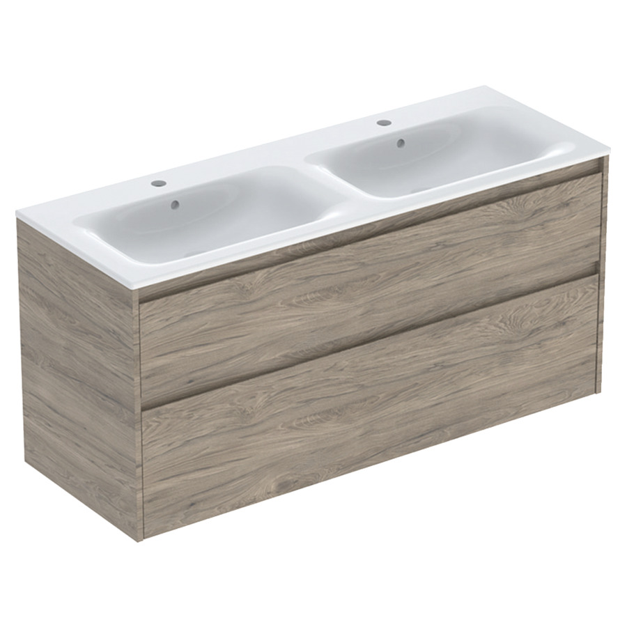 Combinaison de meuble RENOVA PLAN
130 x 62.1 x 48 cm
avec lavabo double meuble 
blanc avec trop-plein
élément de tiroir, 2&nbsp;tiroirs
sans siphon gain de place
avec matériel de fixation
