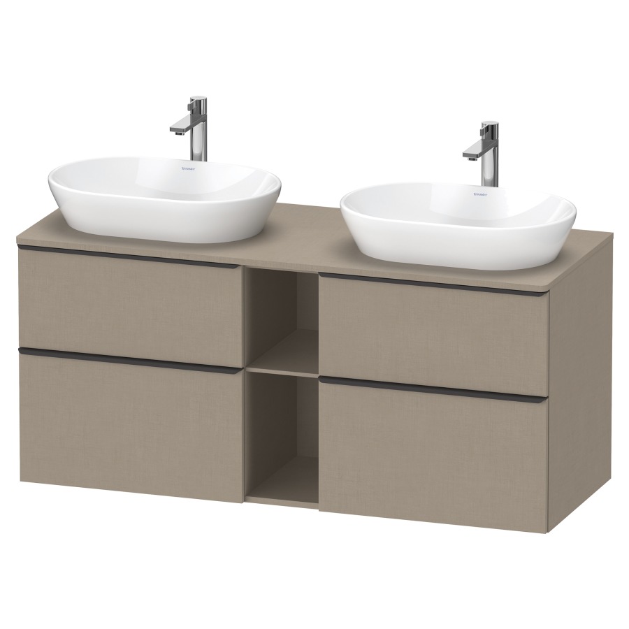 Élément inférieur D-NEO
140,0 x 64,4 x 55,0 cm
2 éléments à chacun 2 tiroirs
pour 2 lavabos à poser
avec plaque de recouvrement
poignée: noir diamant