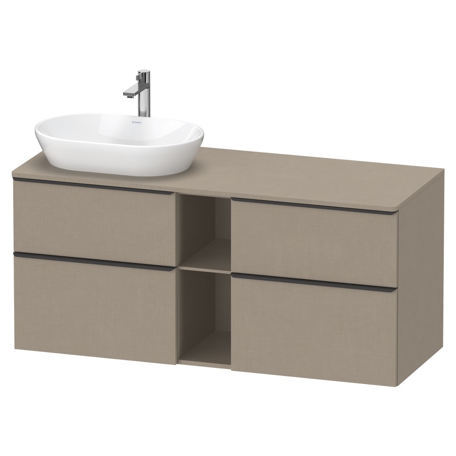 Élément inférieur D-NEO
140,0 x 64,4 x 55,0 cm
2 éléments à chacun 2 tiroirs
pour lavabo à poser à gauche
avec plaque de recouvrement
poignée: noir diamant