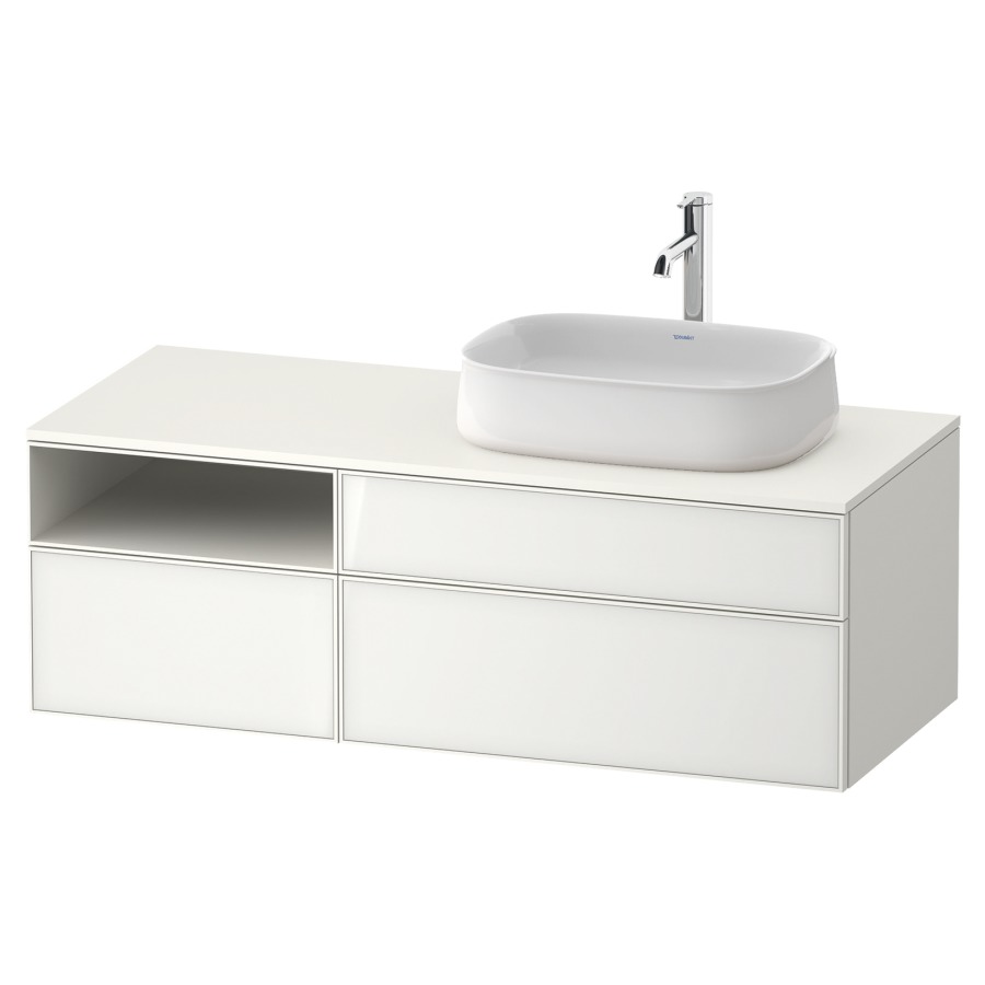 Élément inférieur ZENCHA
130,0 x 44,2 x 55,0 cm
suspendu, 2 éléments, 1x 2
tiroirs, 1x 1 tiroir et niche
ouverte à gauche, avec plaque
de recouvrement
Front: blanc