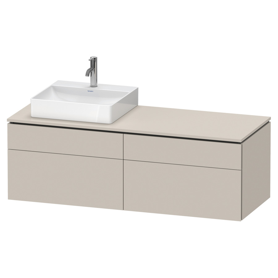 Élément inférieur L-CUBE
142,0 x 48,2 x 55,0 cm
suspendu, 2 éléments à chacun
2 tiroirs, pour lavabo
à gauche, découpe de siphon
inclus