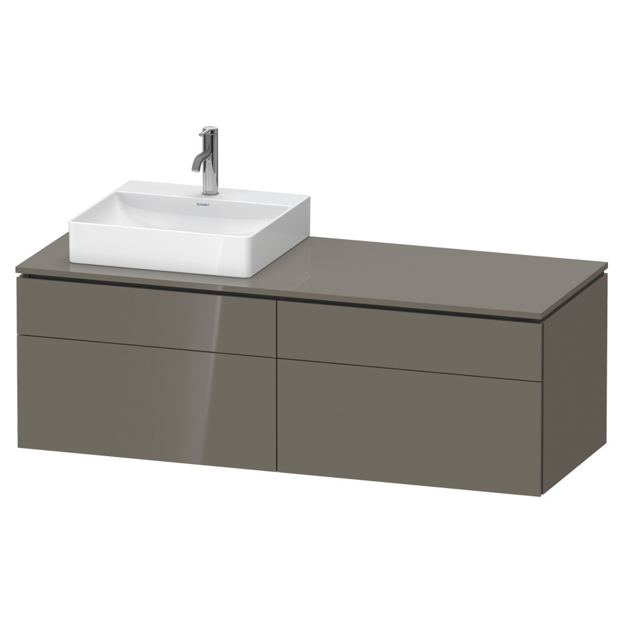 Élément inférieur L-CUBE
142,0 x 48,2 x 55,0 cm
suspendu, 2 éléments à chacun
2 tiroirs, pour lavabo
à gauche, découpe de siphon
inclus