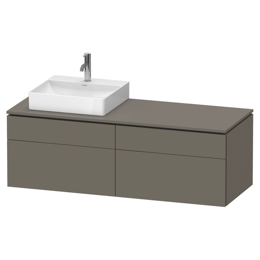 Élément inférieur L-CUBE
142,0 x 48,2 x 55,0 cm
suspendu, 2 éléments à chacun
2 tiroirs, pour lavabo
à gauche, découpe de siphon
inclus