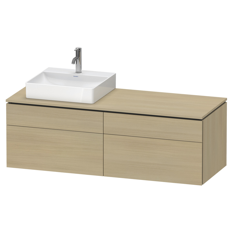 Élément inférieur L-CUBE
142,0 x 48,2 x 55,0 cm
suspendu, 2 éléments à chacun
2 tiroirs, pour lavabo
à gauche, découpe de siphon
inclus