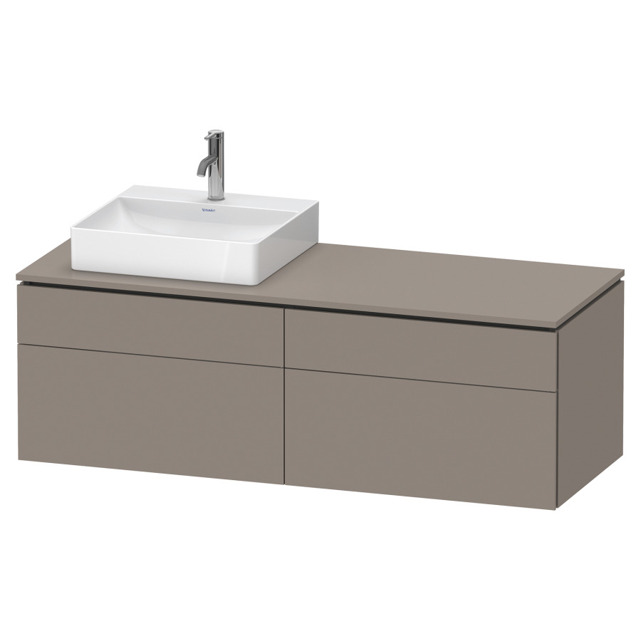 Élément inférieur L-CUBE
142,0 x 48,2 x 55,0 cm
suspendu, 2 éléments à chacun
2 tiroirs, pour lavabo
à gauche, découpe de siphon
inclus