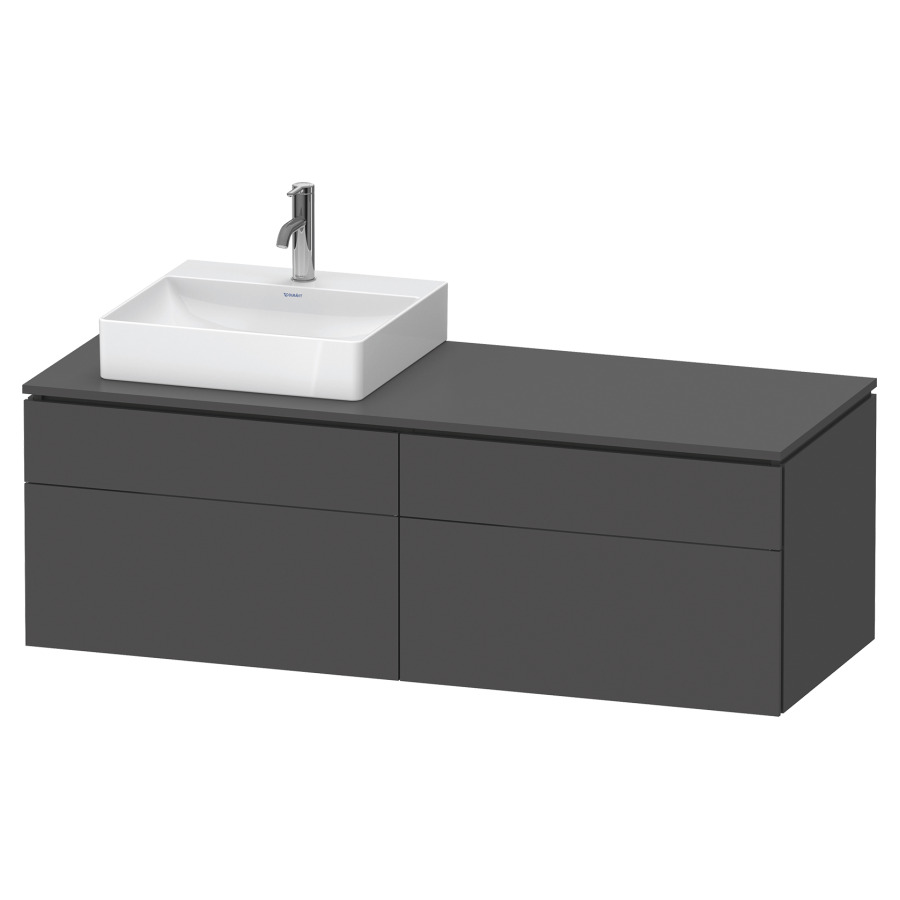 Élément inférieur L-CUBE
142,0 x 48,2 x 55,0 cm
suspendu, 2 éléments à chacun
2 tiroirs, pour lavabo
à gauche, découpe de siphon
inclus