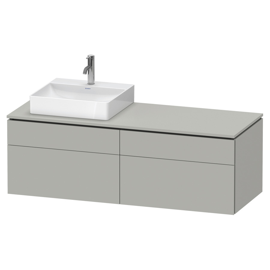 Élément inférieur L-CUBE
142,0 x 48,2 x 55,0 cm
suspendu, 2 éléments à chacun
2 tiroirs, pour lavabo
à gauche, découpe de siphon
inclus