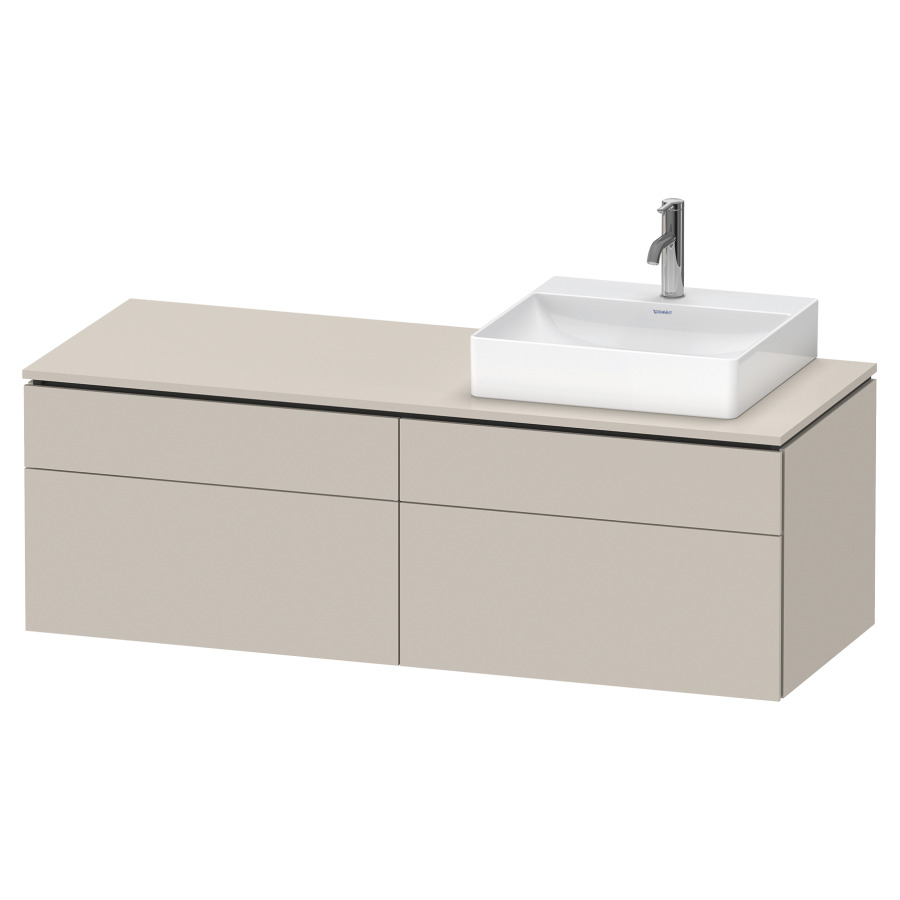 Élément inférieur L-CUBE
142,0 x 48,2 x 55,0 cm
suspendu, 2 éléments à chacun
2 tiroirs, pour lavabo
à droite, découpe de siphon
inclus