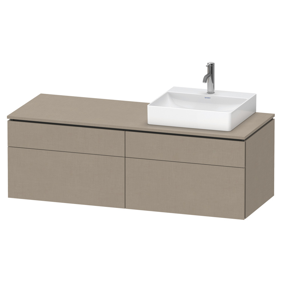 Élément inférieur L-CUBE
142,0 x 48,2 x 55,0 cm
suspendu, 2 éléments à chacun
2 tiroirs, pour lavabo
à droite, découpe de siphon
inclus