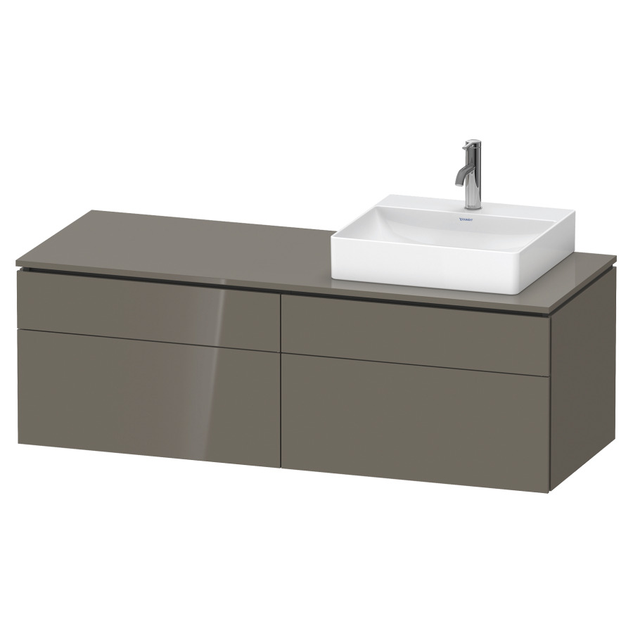 Élément inférieur L-CUBE
142,0 x 48,2 x 55,0 cm
suspendu, 2 éléments à chacun
2 tiroirs, pour lavabo
à droite, découpe de siphon
inclus