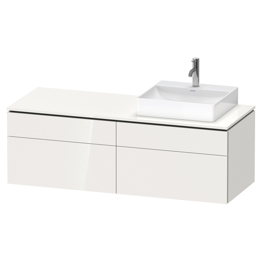 Élément inférieur L-CUBE
142,0 x 48,2 x 55,0 cm
suspendu, 2 éléments à chacun
2 tiroirs, pour lavabo
à droite, découpe de siphon
inclus