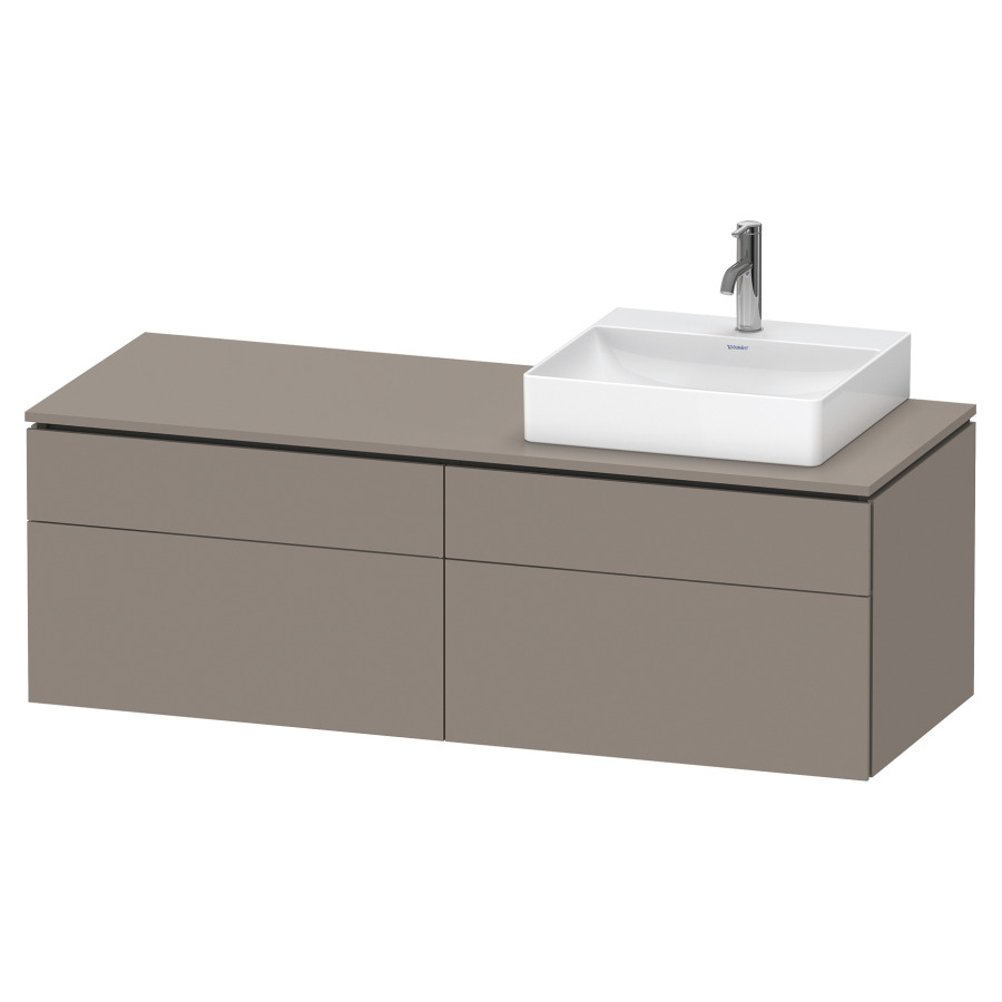 Élément inférieur L-CUBE
142,0 x 48,2 x 55,0 cm
suspendu, 2 éléments à chacun
2 tiroirs, pour lavabo
à droite, découpe de siphon
inclus