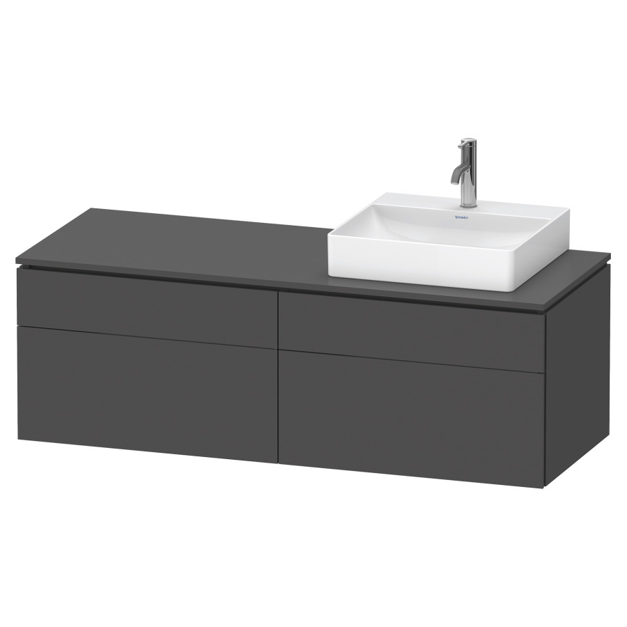 Élément inférieur L-CUBE
142,0 x 48,2 x 55,0 cm
suspendu, 2 éléments à chacun
2 tiroirs, pour lavabo
à droite, découpe de siphon
inclus