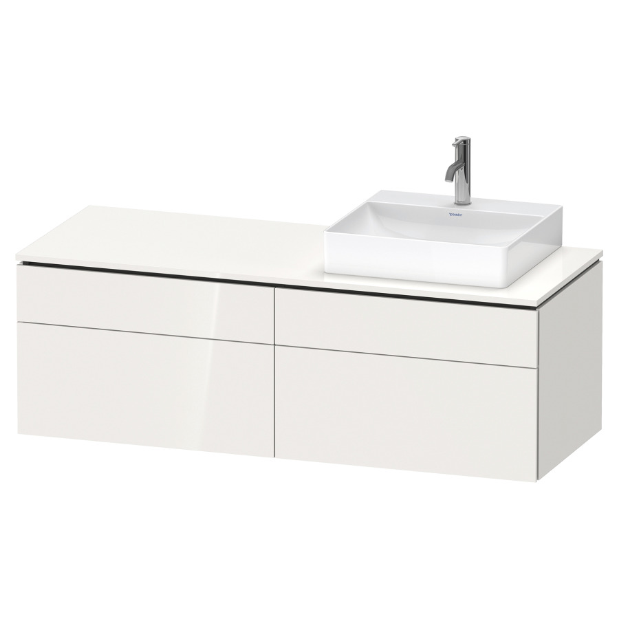 Élément inférieur L-CUBE
142,0 x 48,2 x 55,0 cm
suspendu, 2 éléments à chacun
2 tiroirs, pour lavabo
à droite, découpe de siphon
inclus