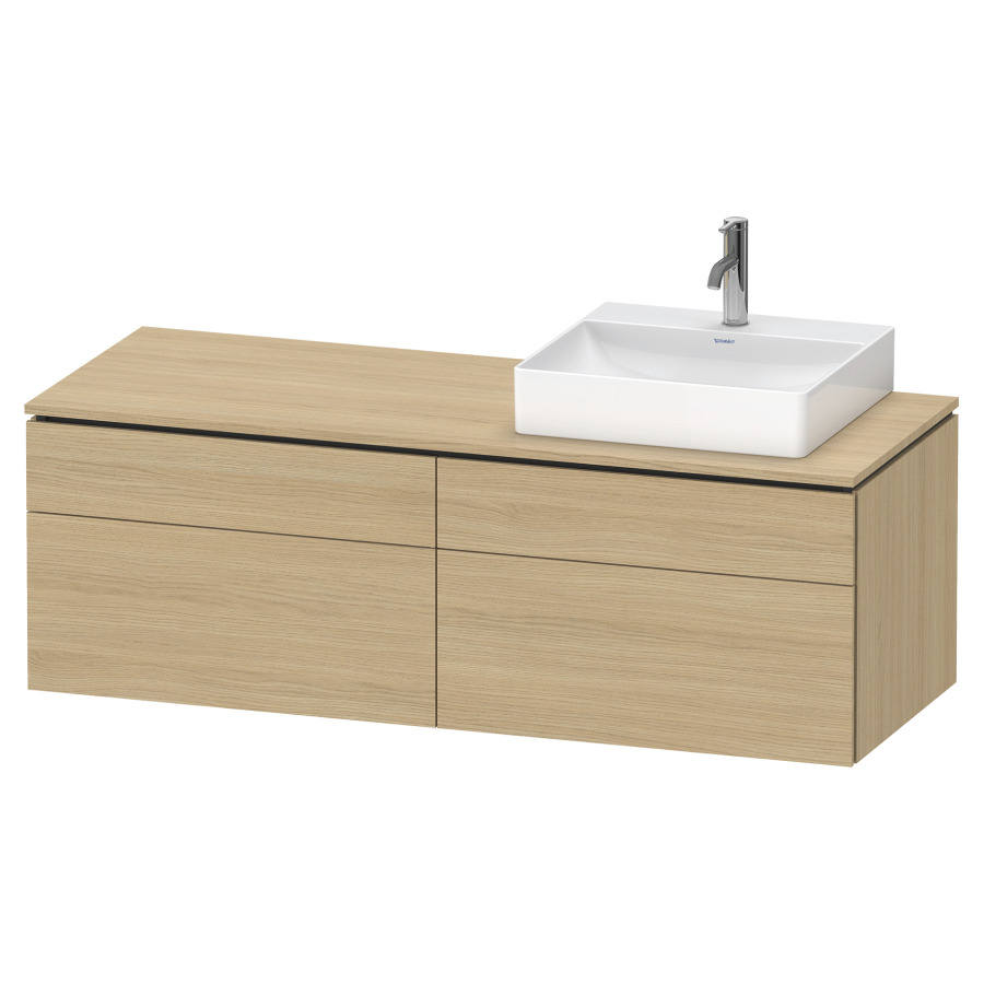 Élément inférieur L-CUBE
142,0 x 48,2 x 55,0 cm
suspendu, 2 éléments à chacun
2 tiroirs, pour lavabo
à droite, découpe de siphon
inclus