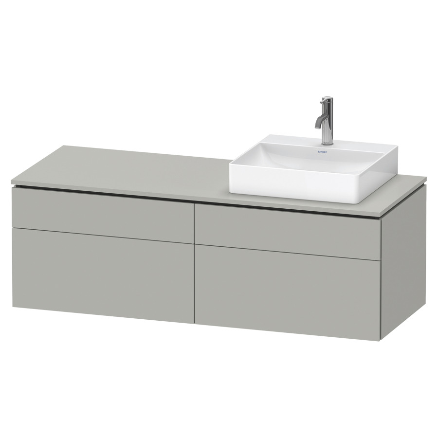 Élément inférieur L-CUBE
142,0 x 48,2 x 55,0 cm
suspendu, 2 éléments à chacun
2 tiroirs, pour lavabo
à droite, découpe de siphon
inclus