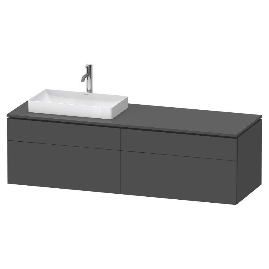 Élément inférieur L-CUBE
162,0 x 48,2 x 55,0 cm
suspendu, 2 éléments à chacun
2 tiroirs, pour lavabo
à gauche, découpe de siphon
inclus