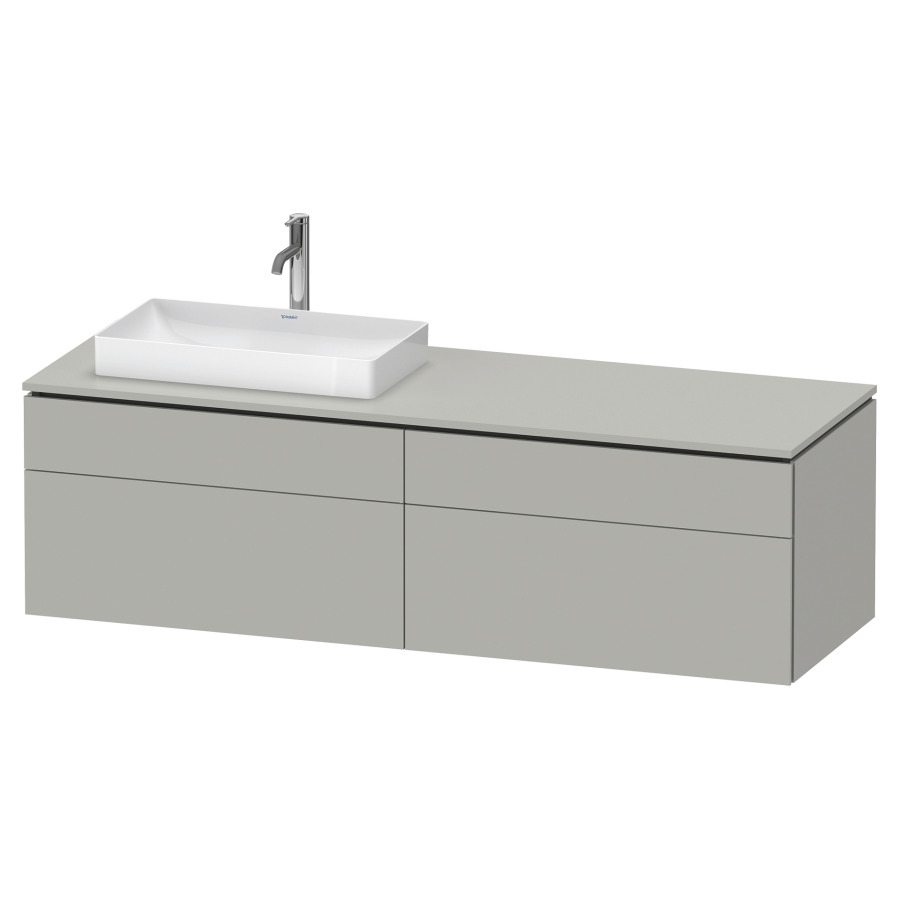 Élément inférieur L-CUBE
162,0 x 48,2 x 55,0 cm
suspendu, 2 éléments à chacun
2 tiroirs, pour lavabo
à gauche, découpe de siphon
inclus