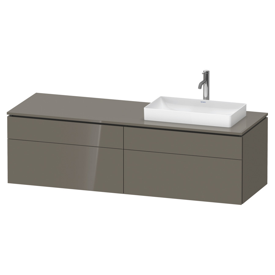Élément inférieur L-CUBE
162,0 x 48,2 x 55,0 cm
suspendu, 2 éléments à chacun
2 tiroirs, pour lavabo
à droite, découpe de siphon
inclus