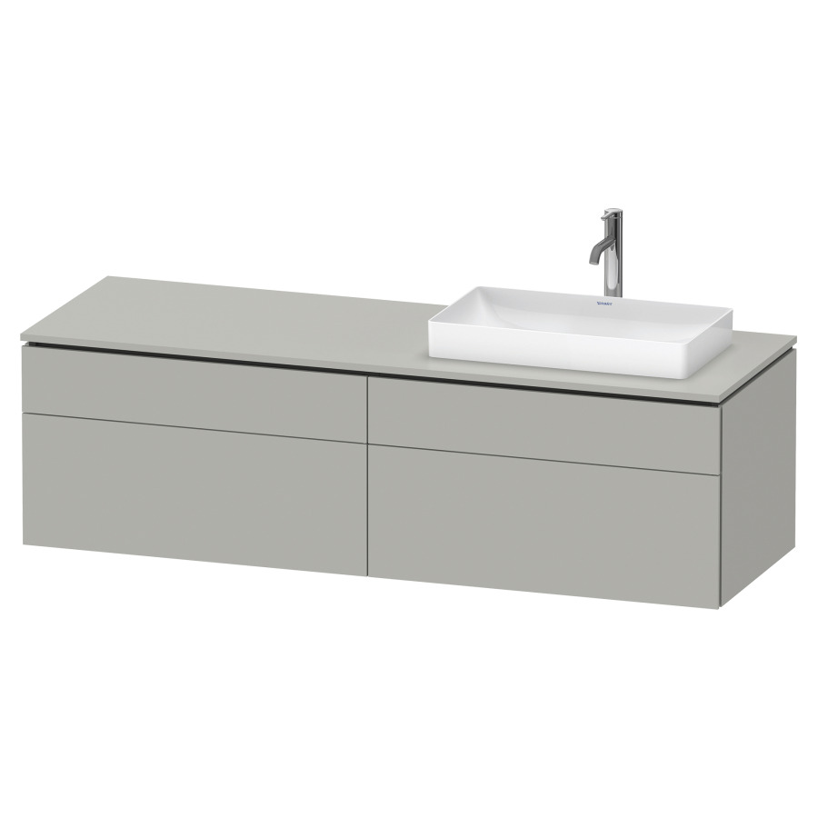 Élément inférieur L-CUBE
162,0 x 48,2 x 55,0 cm
suspendu, 2 éléments à chacun
2 tiroirs, pour lavabo
à droite, découpe de siphon
inclus