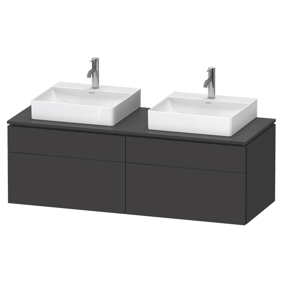 Élément inférieur L-CUBE
142,0 x 48,2 x 55,0 cm
suspendu, 2 éléments à chacun
2 tiroirs, pour 2 lavabos
découpe de siphon inclus