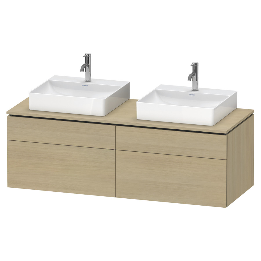 Élément inférieur L-CUBE
142,0 x 48,2 x 55,0 cm
suspendu, 2 éléments à chacun
2 tiroirs, pour 2 lavabos
découpe de siphon inclus