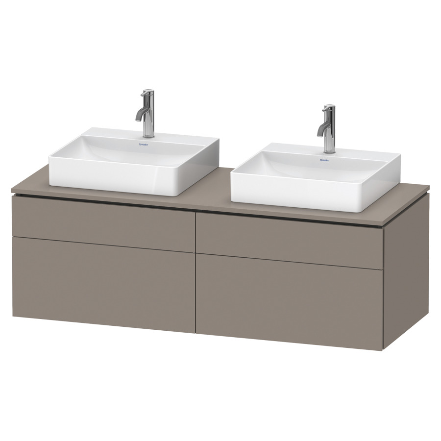 Élément inférieur L-CUBE
142,0 x 48,2 x 55,0 cm
suspendu, 2 éléments à chacun
2 tiroirs, pour 2 lavabos
découpe de siphon inclus