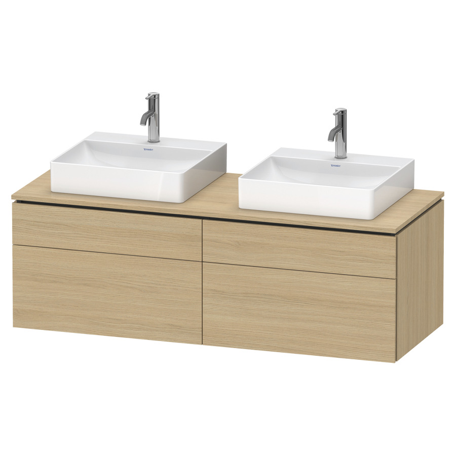 Élément inférieur L-CUBE
142,0 x 48,2 x 55,0 cm
suspendu, 2 éléments à chacun
2 tiroirs, pour 2 lavabos
découpe de siphon inclus