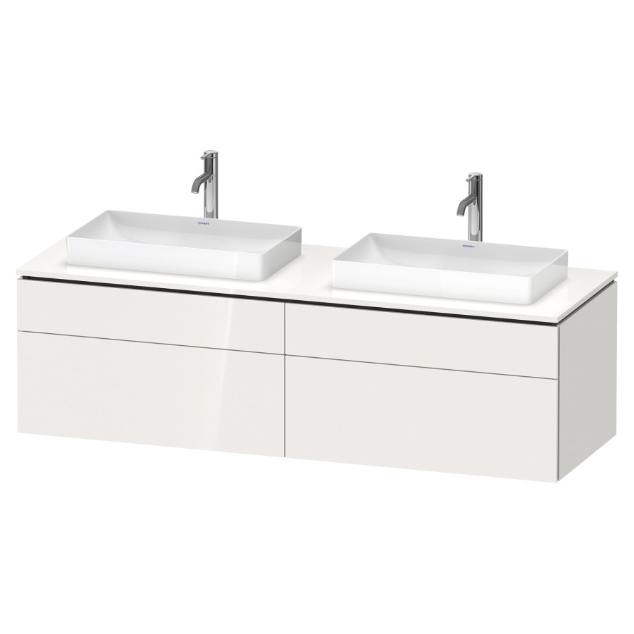 Élément inférieur L-CUBE
162,0 x 48,2 x 55,0 cm
suspendu, 2 éléments à chacun
2 tiroirs, pour 2 lavabos
découpe de siphon inclus