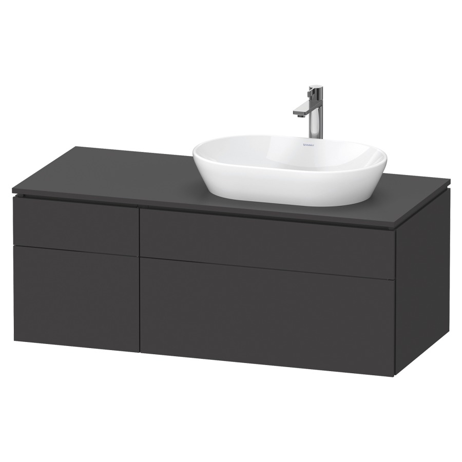 Élément inférieur L-CUBE
122,0 x 48,2 x 55,0 cm
suspendu, 2 éléments à chacun
2 tiroirs, pour lavabo
à droite, découpe de siphon
inclus