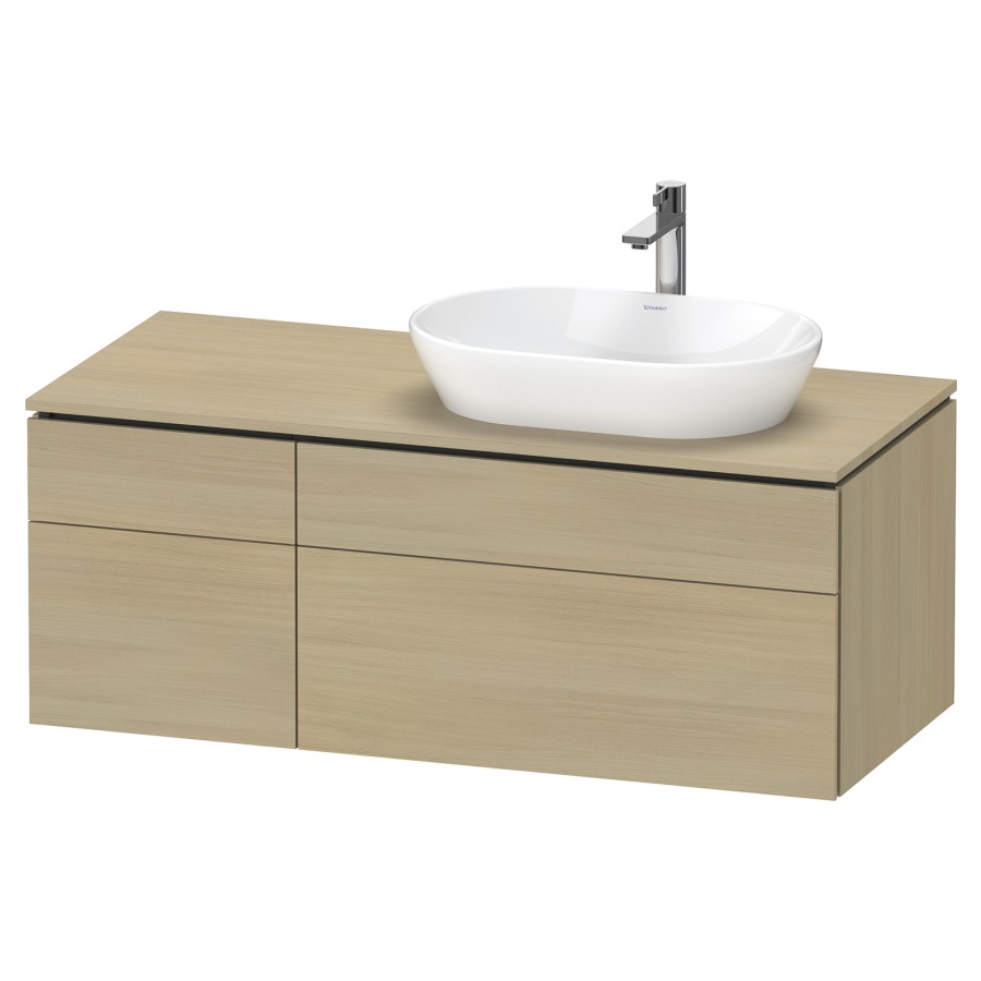 Élément inférieur L-CUBE
122,0 x 48,2 x 55,0 cm
suspendu, 2 éléments à chacun
2 tiroirs, pour lavabo
à droite, découpe de siphon
inclus