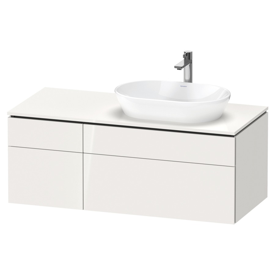 Élément inférieur L-CUBE
122,0 x 48,2 x 55,0 cm
suspendu, 2 éléments à chacun
2 tiroirs, pour lavabo
à droite, découpe de siphon
inclus
