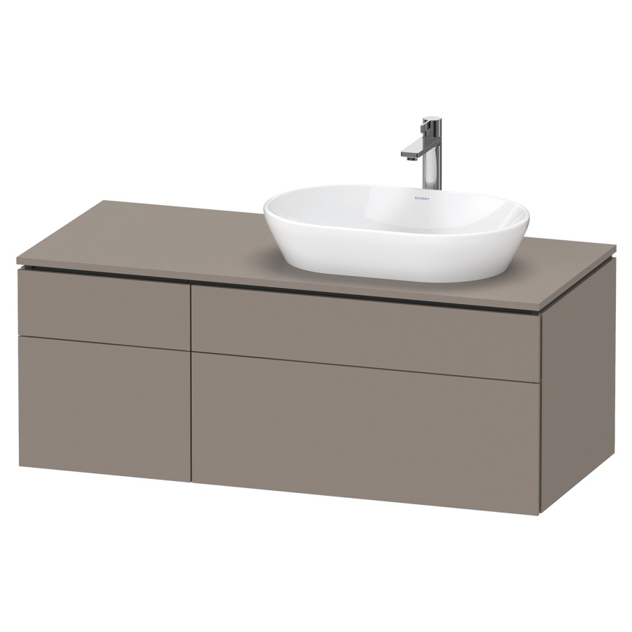 Élément inférieur L-CUBE
122,0 x 48,2 x 55,0 cm
suspendu, 2 éléments à chacun
2 tiroirs, pour lavabo
à droite, découpe de siphon
inclus