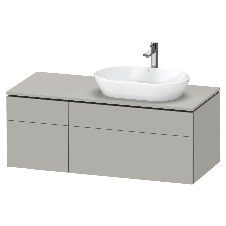 Élément inférieur L-CUBE
122,0 x 48,2 x 55,0 cm
suspendu, 2 éléments à chacun
2 tiroirs, pour lavabo
à droite, découpe de siphon
inclus