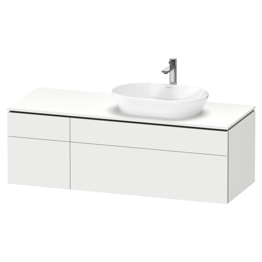 Élément inférieur L-CUBE
142,0 x 48,2 x 55,0 cm
suspendu, 2 éléments à chacun
2 tiroirs, pour lavabo
à droite, découpe de siphon
inclus