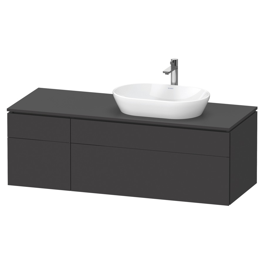 Élément inférieur L-CUBE
142,0 x 48,2 x 55,0 cm
suspendu, 2 éléments à chacun
2 tiroirs, pour lavabo
à droite, découpe de siphon
inclus