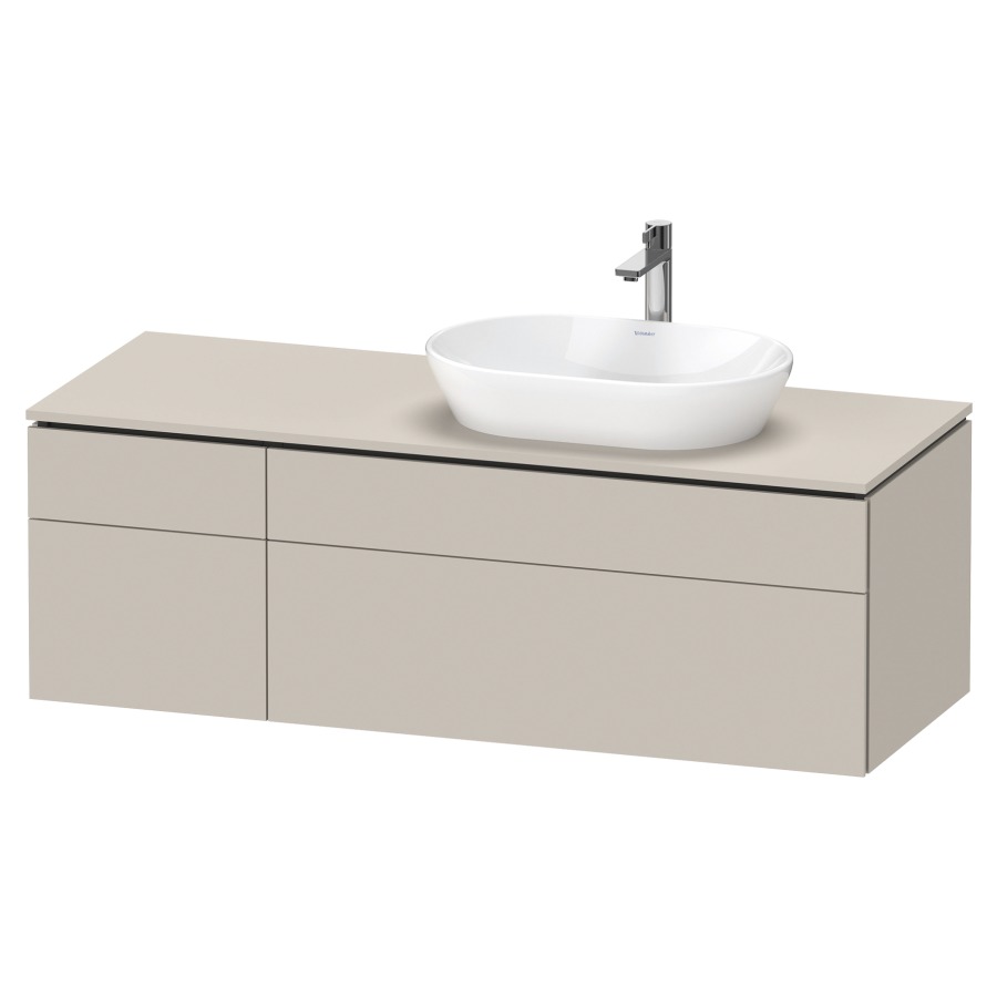 Élément inférieur L-CUBE
142,0 x 48,2 x 55,0 cm
suspendu, 2 éléments à chacun
2 tiroirs, pour lavabo
à droite, découpe de siphon
inclus