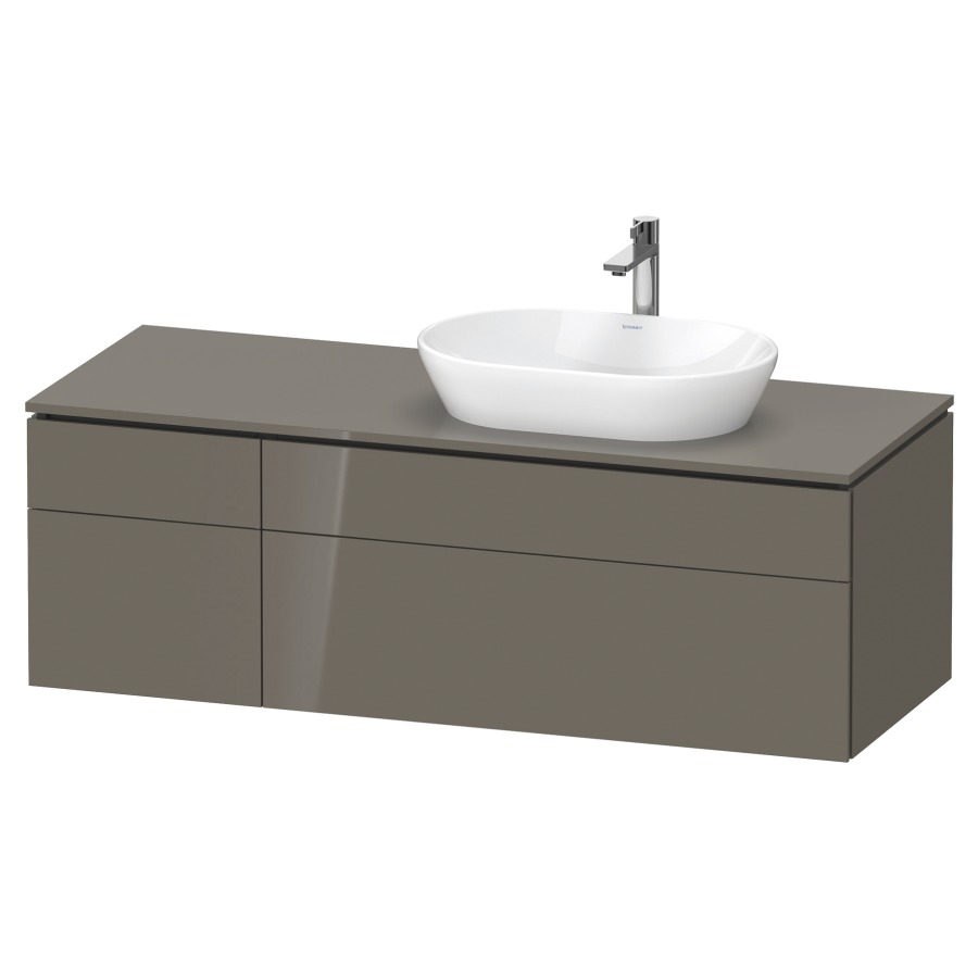 Élément inférieur L-CUBE
142,0 x 48,2 x 55,0 cm
suspendu, 2 éléments à chacun
2 tiroirs, pour lavabo
à droite, découpe de siphon
inclus