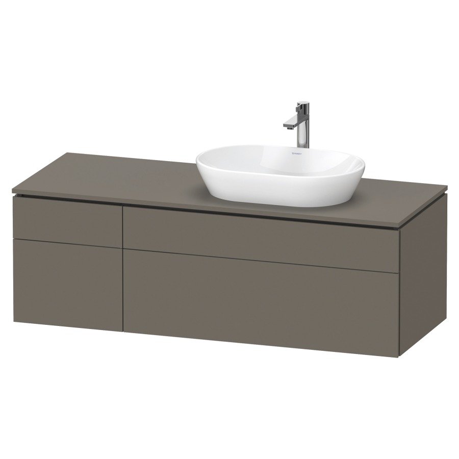 Élément inférieur L-CUBE
142,0 x 48,2 x 55,0 cm
suspendu, 2 éléments à chacun
2 tiroirs, pour lavabo
à droite, découpe de siphon
inclus