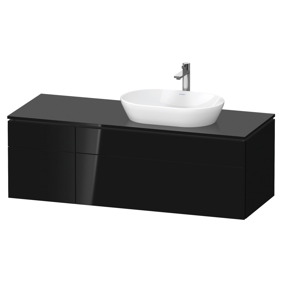 Élément inférieur L-CUBE
142,0 x 48,2 x 55,0 cm
suspendu, 2 éléments à chacun
2 tiroirs, pour lavabo
à droite, découpe de siphon
inclus