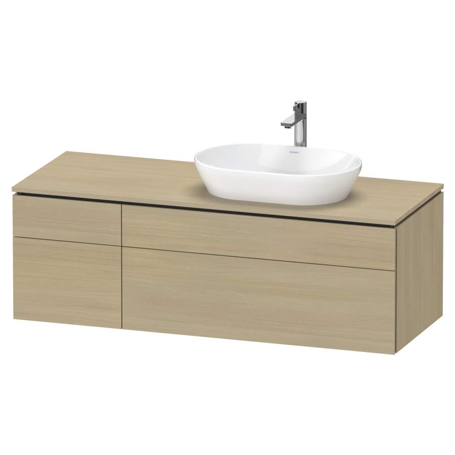 Élément inférieur L-CUBE
142,0 x 48,2 x 55,0 cm
suspendu, 2 éléments à chacun
2 tiroirs, pour lavabo
à droite, découpe de siphon
inclus