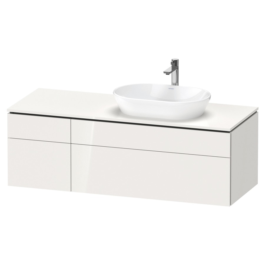 Élément inférieur L-CUBE
142,0 x 48,2 x 55,0 cm
suspendu, 2 éléments à chacun
2 tiroirs, pour lavabo
à droite, découpe de siphon
inclus