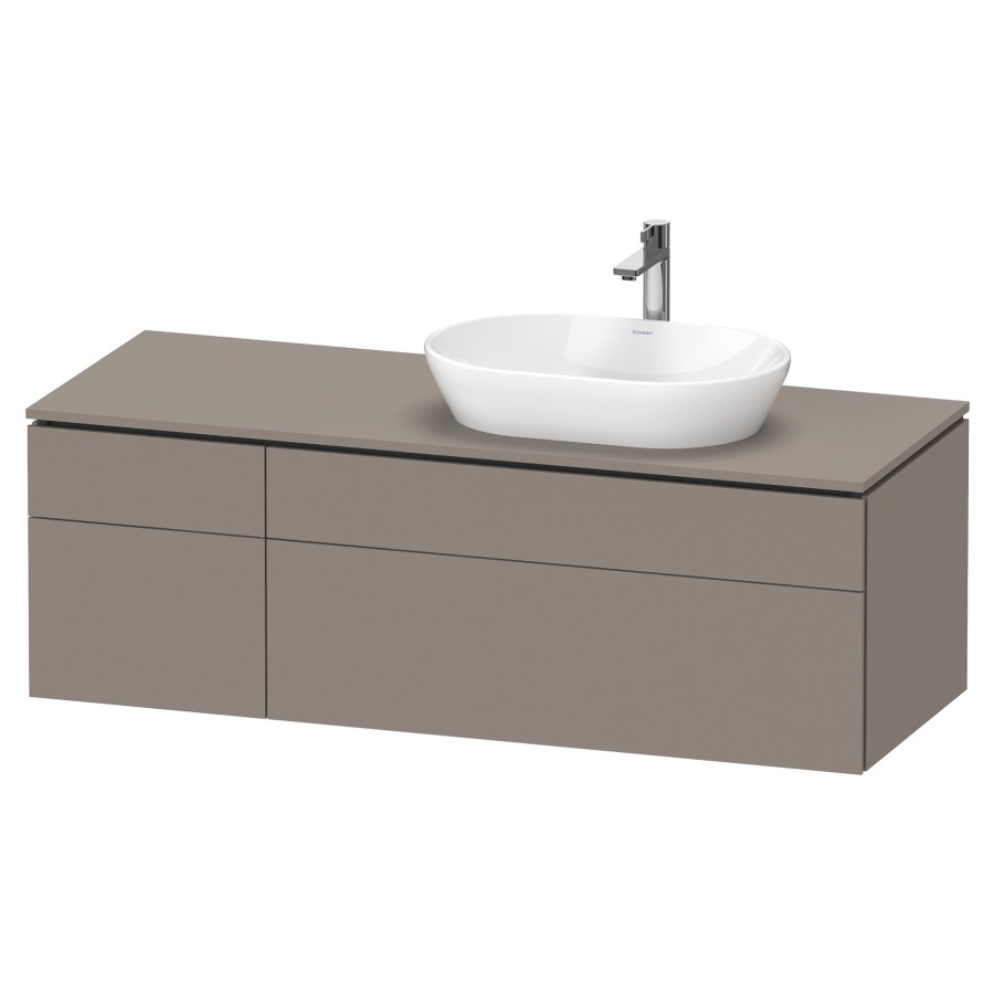 Élément inférieur L-CUBE
142,0 x 48,2 x 55,0 cm
suspendu, 2 éléments à chacun
2 tiroirs, pour lavabo
à droite, découpe de siphon
inclus