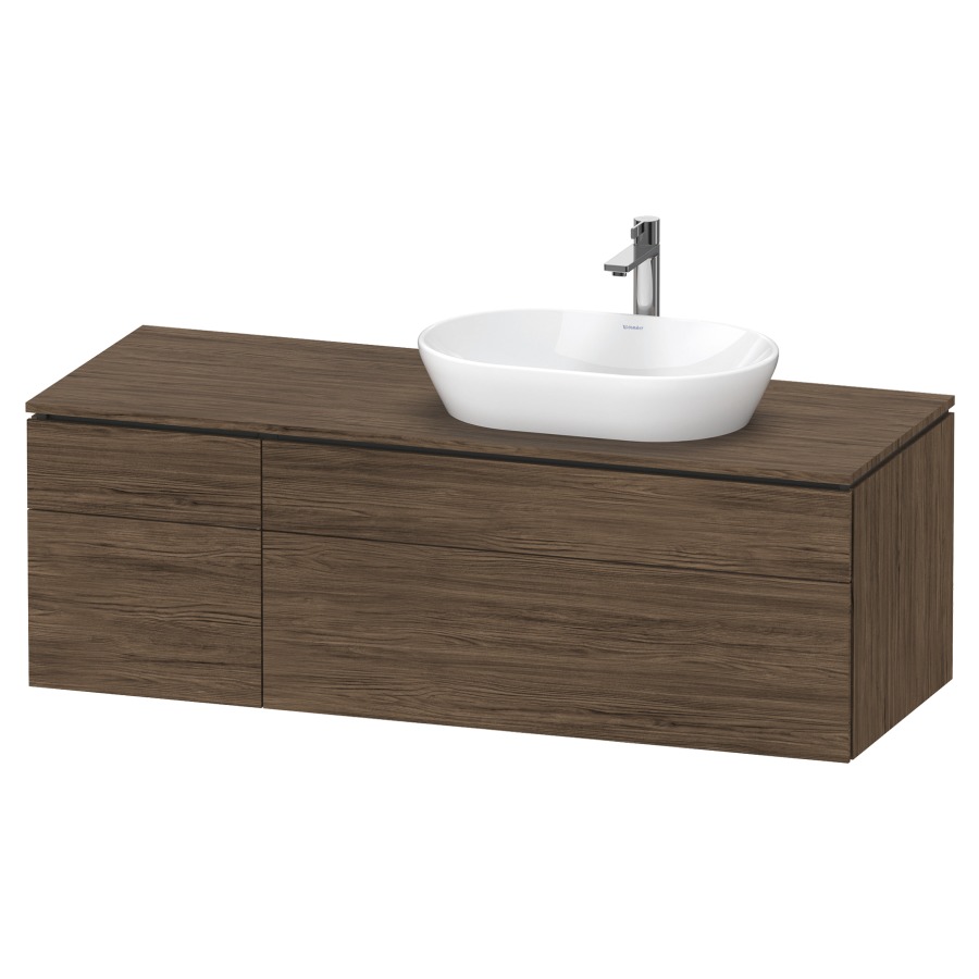 Élément inférieur L-CUBE
142,0 x 48,2 x 55,0 cm
suspendu, 2 éléments à chacun
2 tiroirs, pour lavabo
à droite, découpe de siphon
inclus