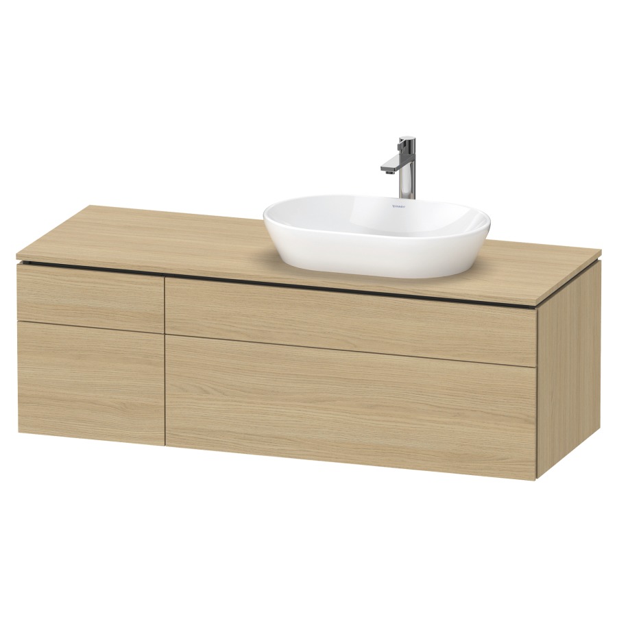 Élément inférieur L-CUBE
142,0 x 48,2 x 55,0 cm
suspendu, 2 éléments à chacun
2 tiroirs, pour lavabo
à droite, découpe de siphon
inclus