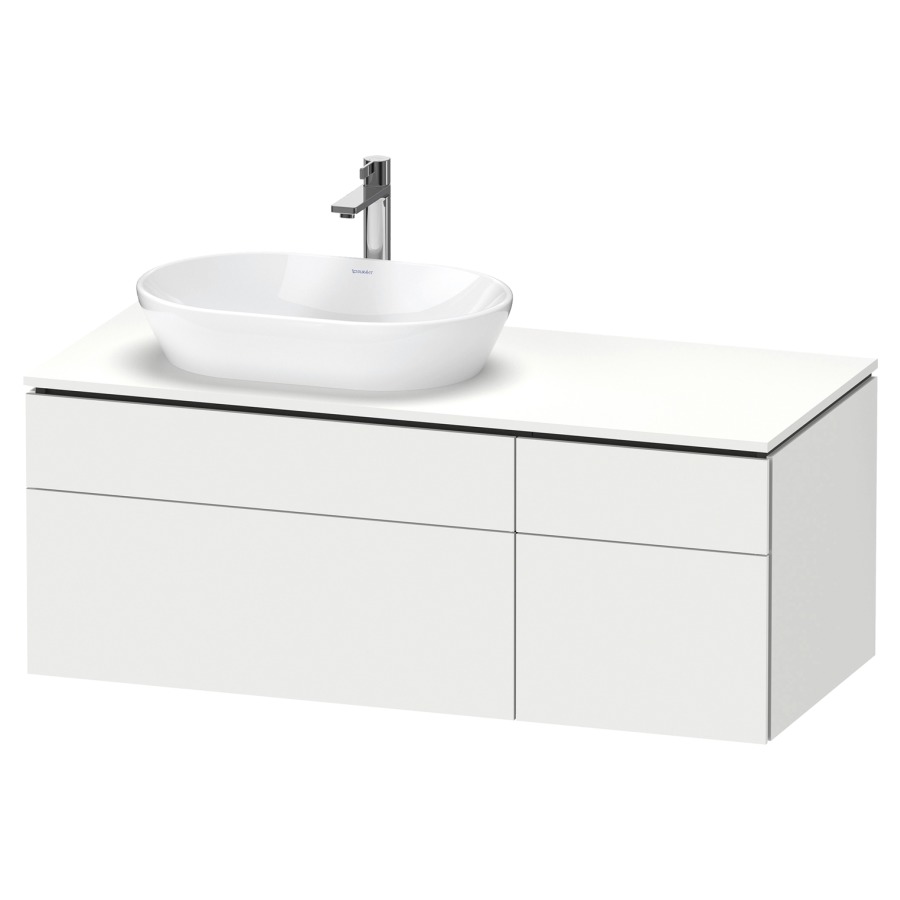 Élément inférieur L-CUBE
122,0 x 48,2 x 55,0 cm
suspendu, 2 éléments à chacun
2 tiroirs, pour lavabo
à gauche, découpe de siphon
inclus