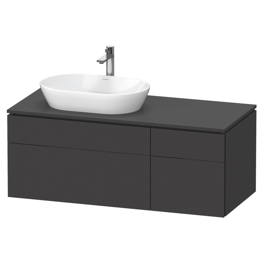 Élément inférieur L-CUBE
122,0 x 48,2 x 55,0 cm
suspendu, 2 éléments à chacun
2 tiroirs, pour lavabo
à gauche, découpe de siphon
inclus