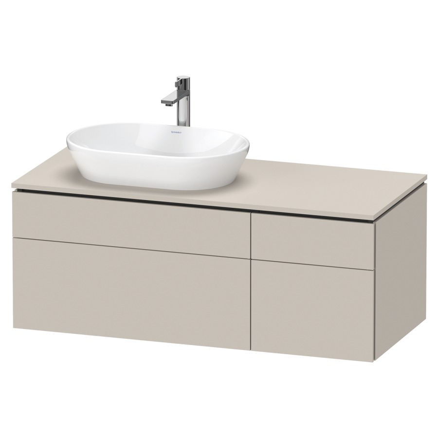 Élément inférieur L-CUBE
122,0 x 48,2 x 55,0 cm
suspendu, 2 éléments à chacun
2 tiroirs, pour lavabo
à gauche, découpe de siphon
inclus