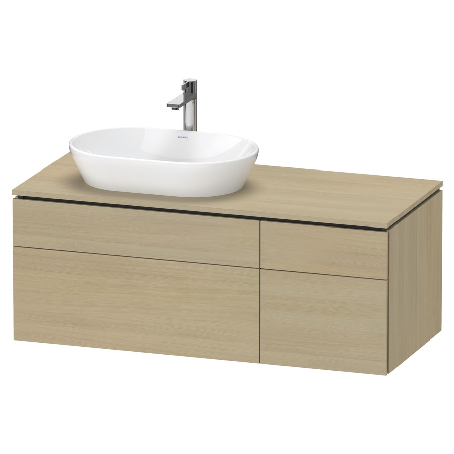 Élément inférieur L-CUBE
122,0 x 48,2 x 55,0 cm
suspendu, 2 éléments à chacun
2 tiroirs, pour lavabo
à gauche, découpe de siphon
inclus
